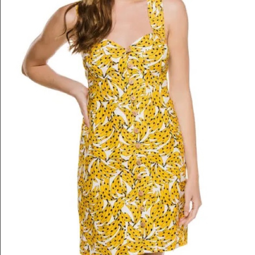 FARM Rio Linen Banana Print Yellow and White Mini Dress - Picture 1 of 15